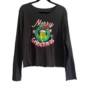 NWT Dr Seuss The Grinch Merry Grinchmas Women's Long Sleeves Ruffled Siz…